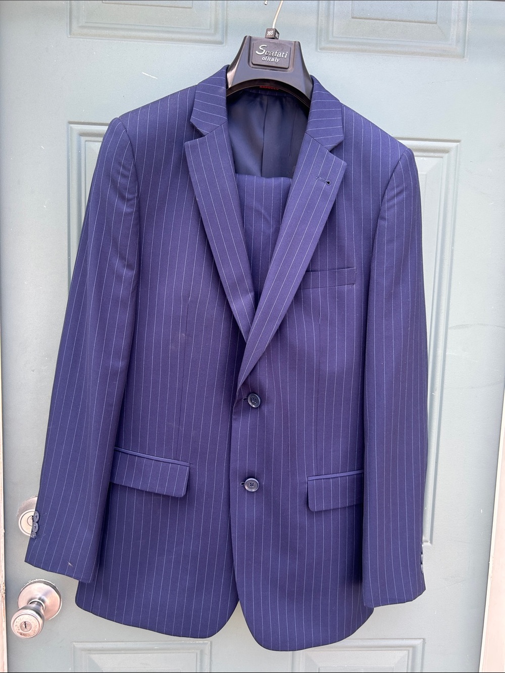 Matching Pinstripe Blazer & Pants Set – Navy Blue